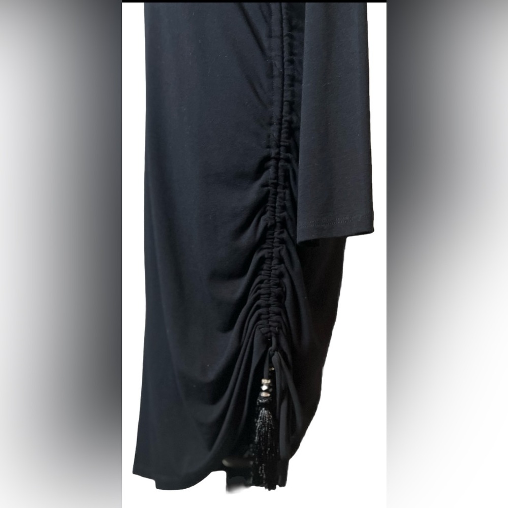 🤩 NEW ITEM! Analili Irma Ruched Tunic Dress Black Asymmetrical Midi Knee Length - Picture 3 of 13